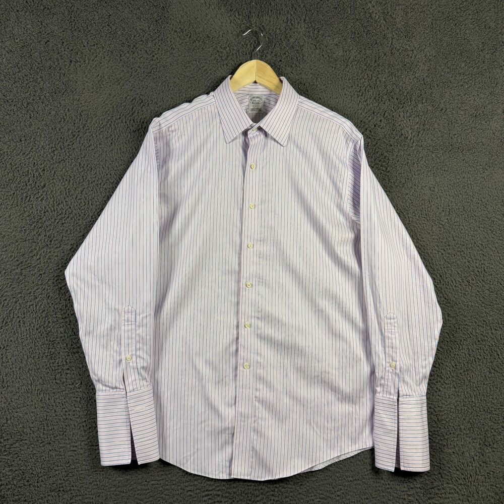 Brooks Brothers Dress Shirt Mens 16.5 34 Pink Striped Regular Fit French Cuff